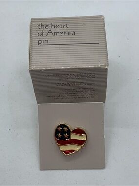 1991 AVON Heart of America Red, White & Blue Flag Heart Brooch